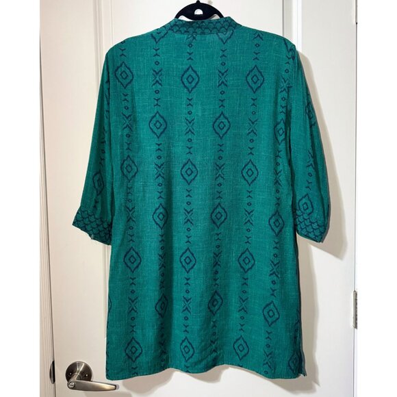 Vintage 90s Teal Geometric Tunic Button-Up – Size L - Picture 14 of 15